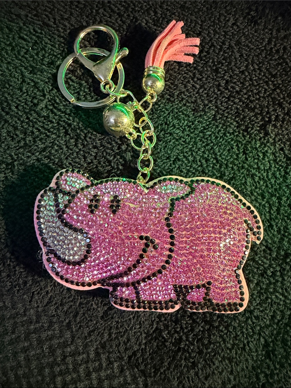 Pink Rhinestone Hippo Keychain with Tassel